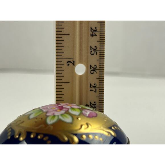 Rochard Limoges France Round Trinket Box Hand Painted Floral Cobalt Gold - Picture 10 of 10